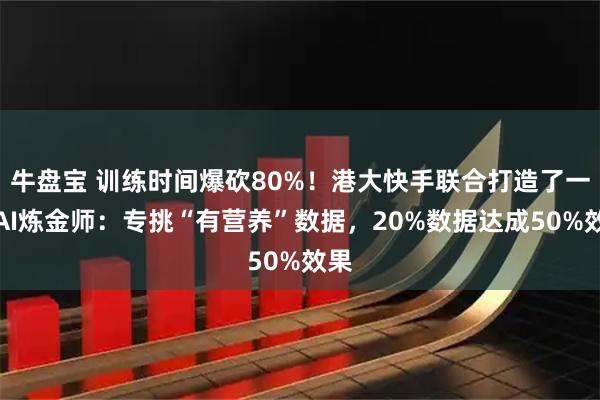 牛盘宝 训练时间爆砍80%！港大快手联合打造了一个AI炼金师：专挑“有营养”数据，20%数据达成50%效果